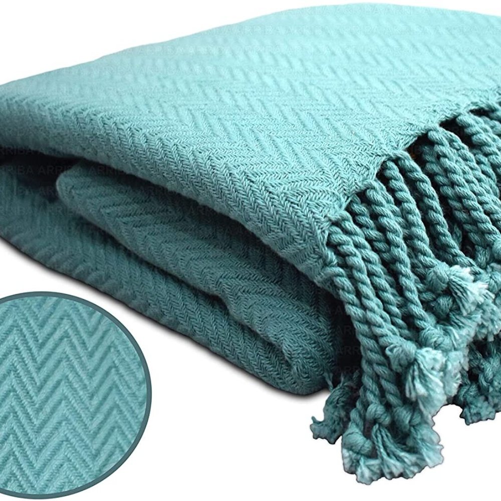 Ring Spun Cotton Chevron Throws Blankets - TEAL